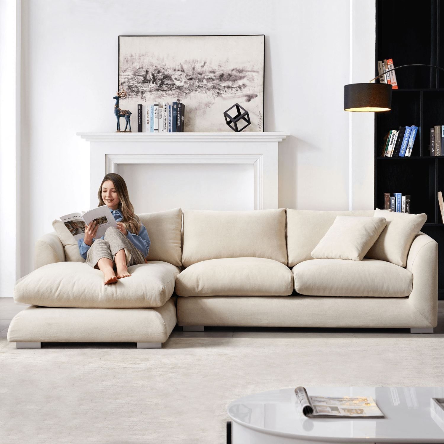 Feathers Sectional Sofa Mario Capasa 110 inch Beige Facing Left