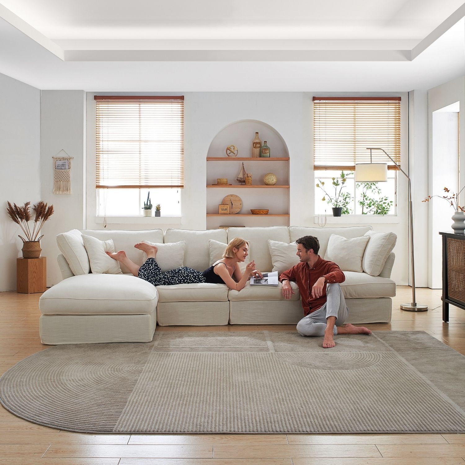 Chubby Sectional Sofa Lemons & Me 135 Inch White Linen Facing Left