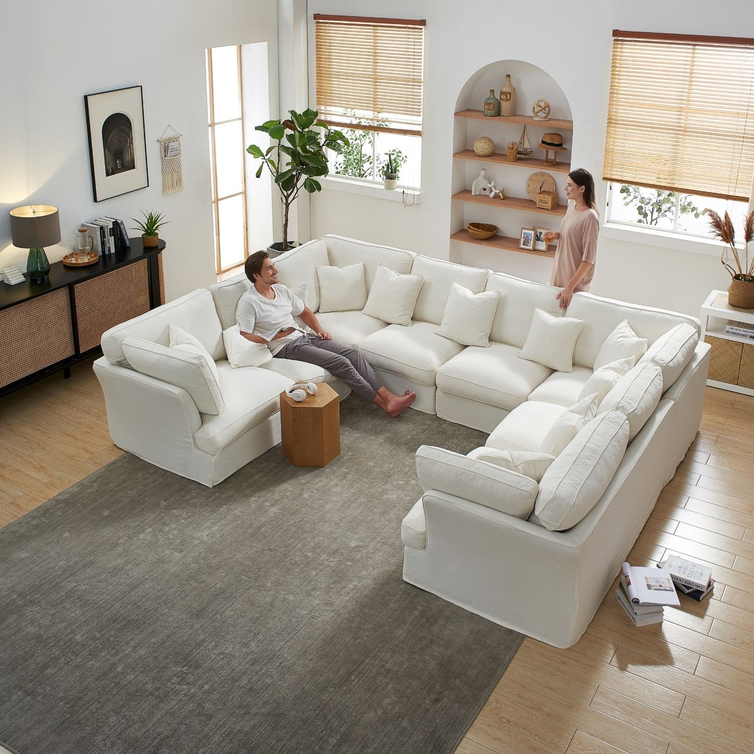 Chubby U Sectional Sofa Lemons & Me White Linen 