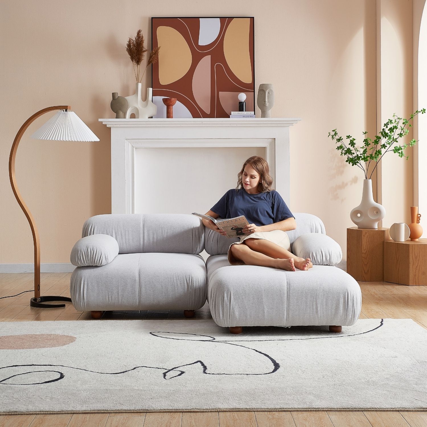 Pebbles Loveseat + Ottoman Sofa Milozze Linen White 