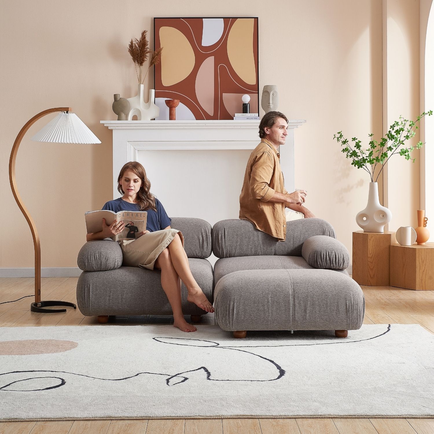 Pebbles Loveseat + Ottoman Sofa Milozze Linen Grey 