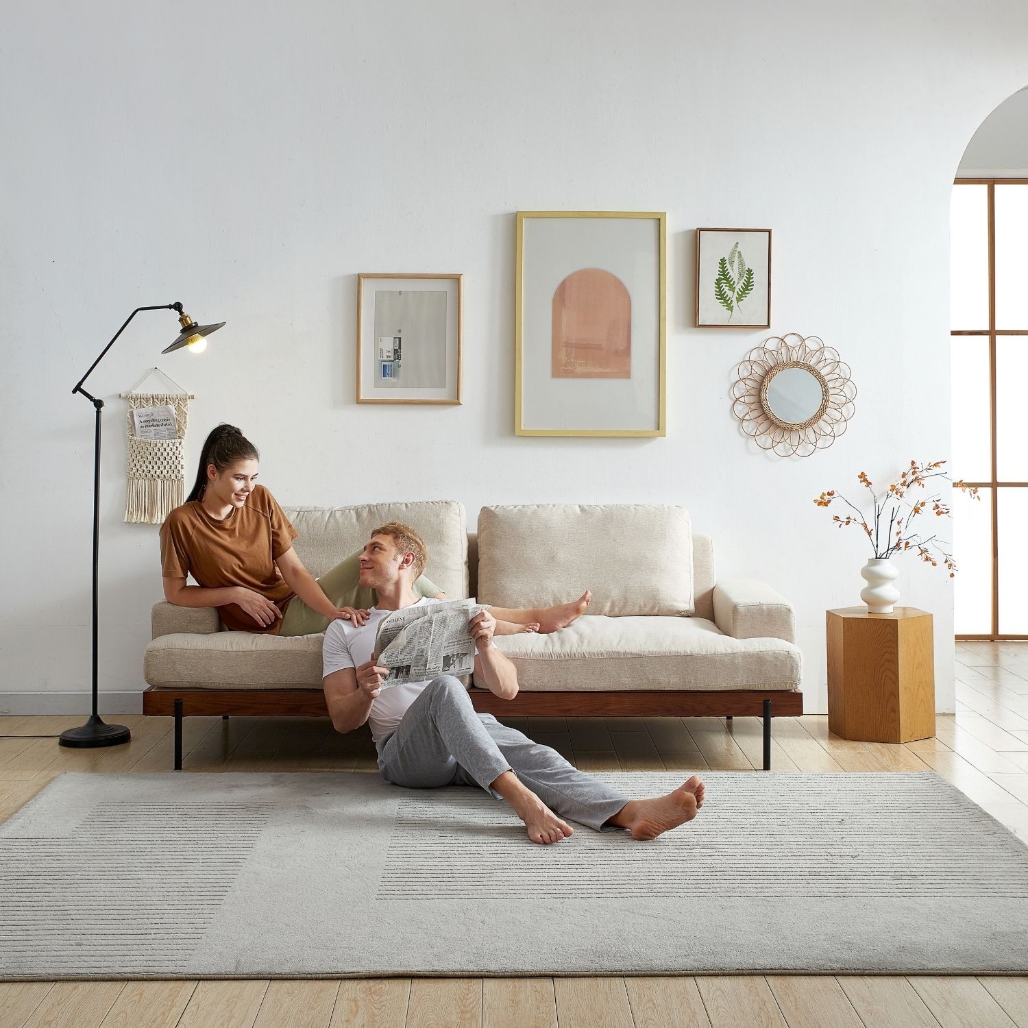 Soho Loveseat Sofa Lemons & Me Off White Linen 